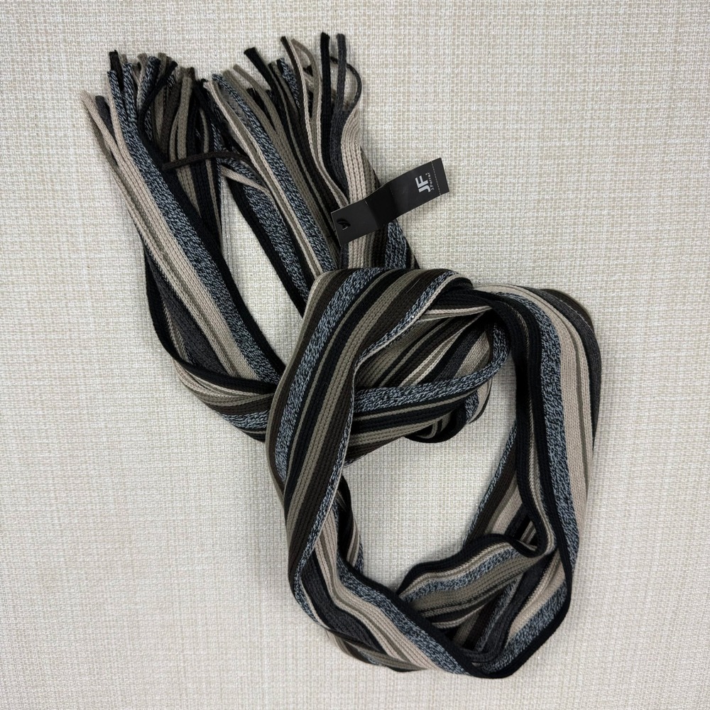 JF J. Ferar Striped Scarf with Fringe,‎ Brown Gray Beige Black NEW